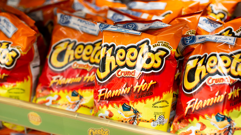 Bags of Flamin' Hot Cheetos. 