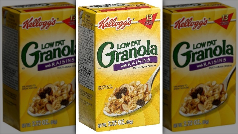 box of granola with raisins