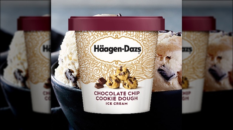 Pint of Haagen-Dazs Chocolate Chip Cookie Dough Ice Cream and Bowl