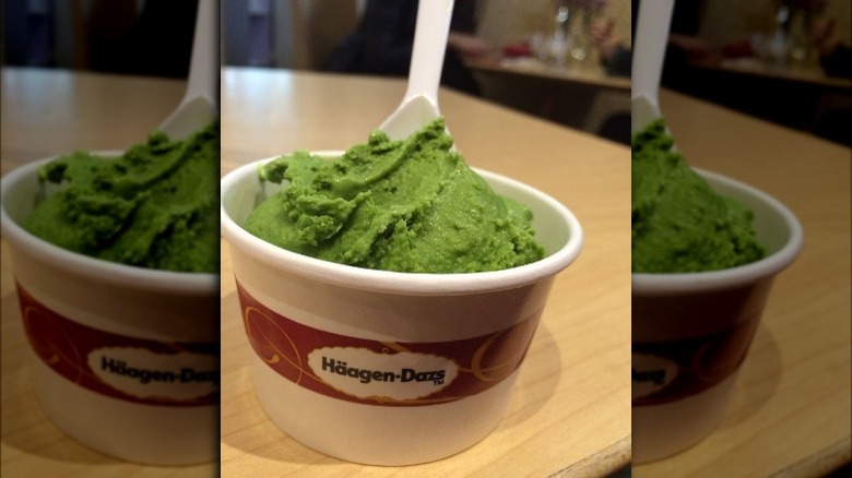 Cup of Haagen-Dazs Green Tea Ice Cream on Table