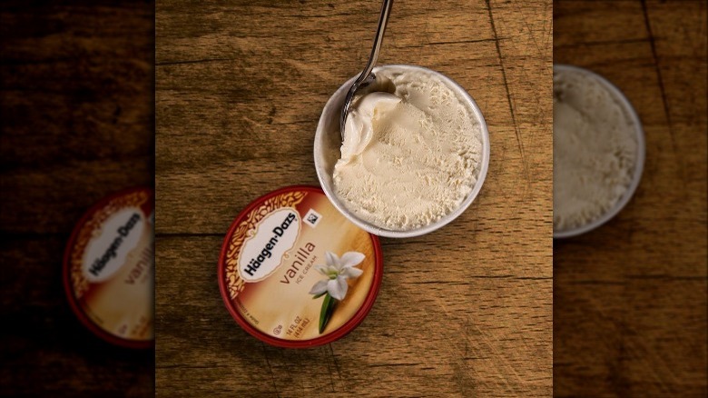 Open Container of Haagen-Dazs Vanilla Ice Cream on Table