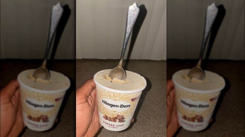 Pint of Haagen-Dazs Coffee Chip Ice Cream with Spoon