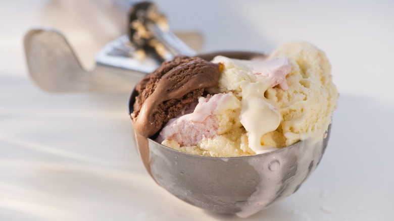 Neapolitan ice cream in scoop