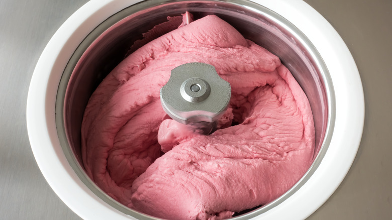 ice cream in churning machine