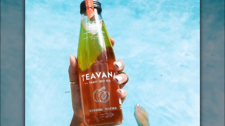 Bottle of Teavana craft iced tea peach green tea flavor