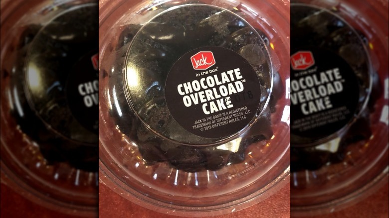 Jack in the Box Chocolate Overload Cake in plastic container