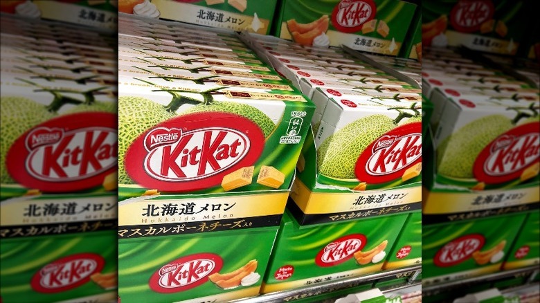Shelves of Melon flavor Kit Kats