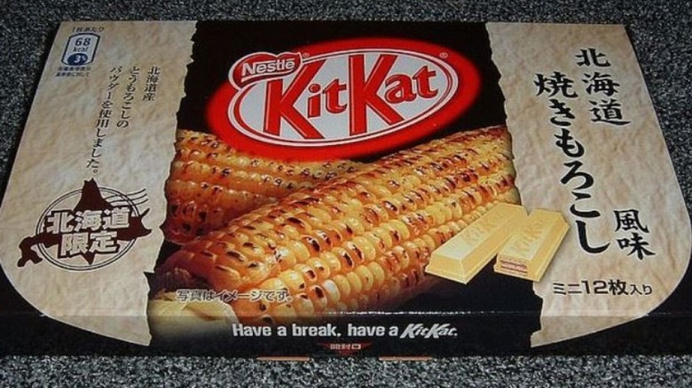 Sweet Corn flavor Kit Kat on countertop