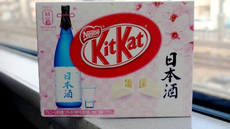 Package of Sake flavor Kit Kat on window sill