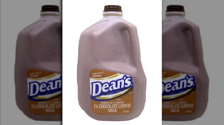 A gallon of Dean's chocolate milk