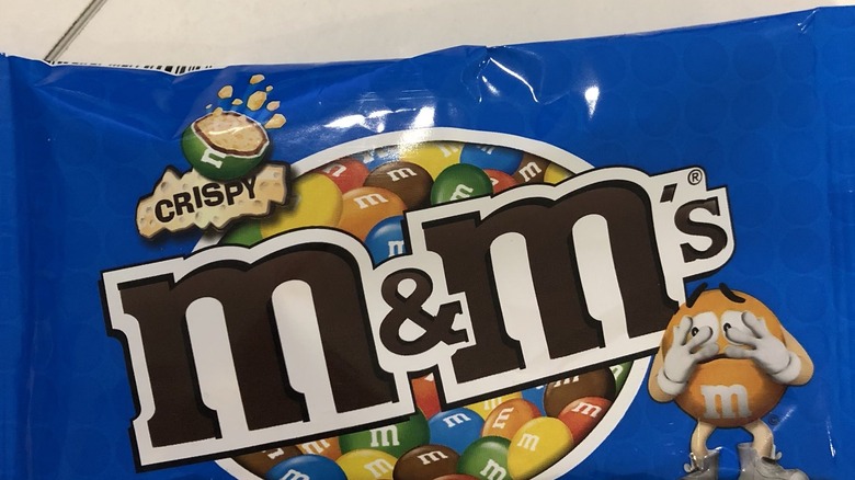 blue bag of Crispy M&Ms