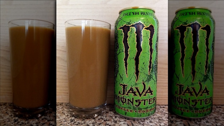 Irish Blend Java Monster can next to full glass