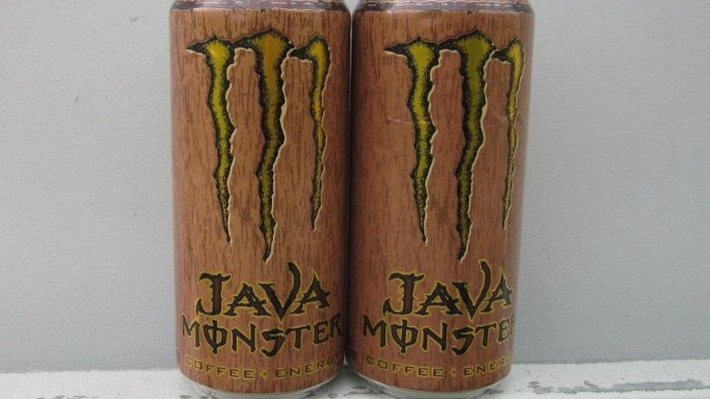 Loca Moca Java Monster Energy drinks on counter