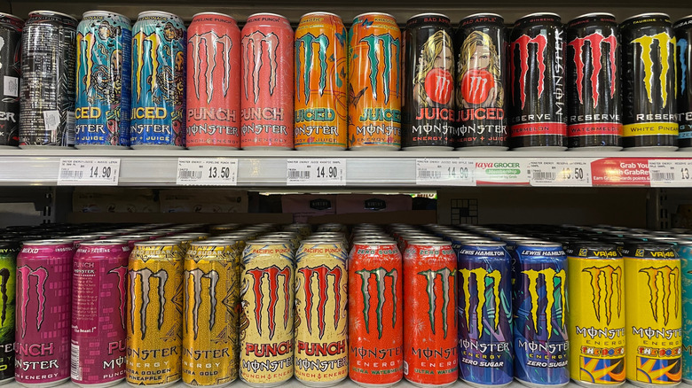 Cans of Monster Energy Drinks