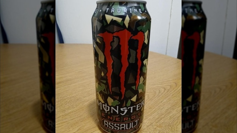 Camouflage can of Monster Energy Assault on counter