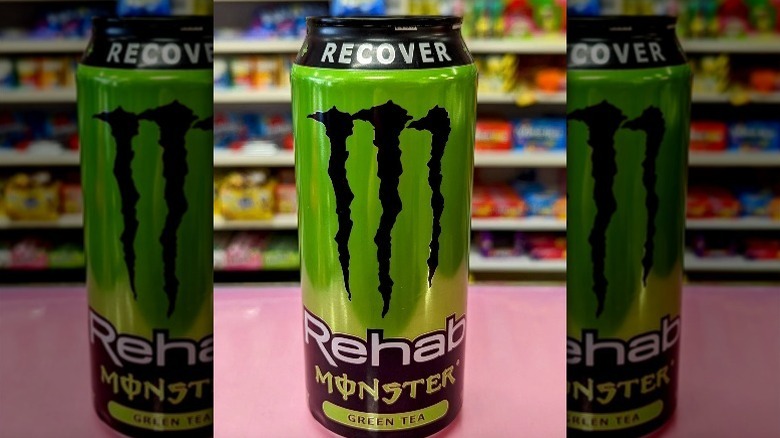 Can of Rehab Monster Green Tea in a store