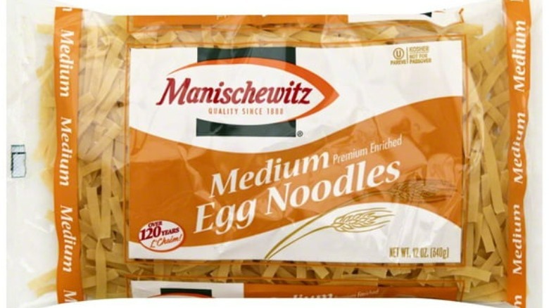 Manischewitz medium egg noodles in orange package