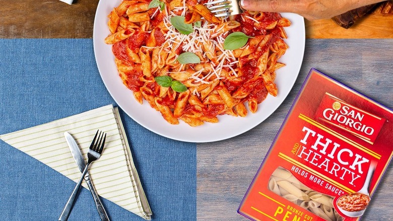 San Giorgio penne in tomato sauce on plate