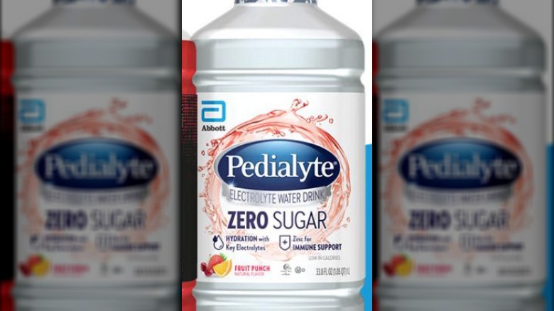 Bottle of Fruit Punch Pedialyte Electrolyte Water