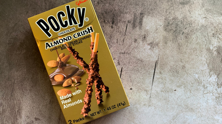 a box of almond crush pocky sticks