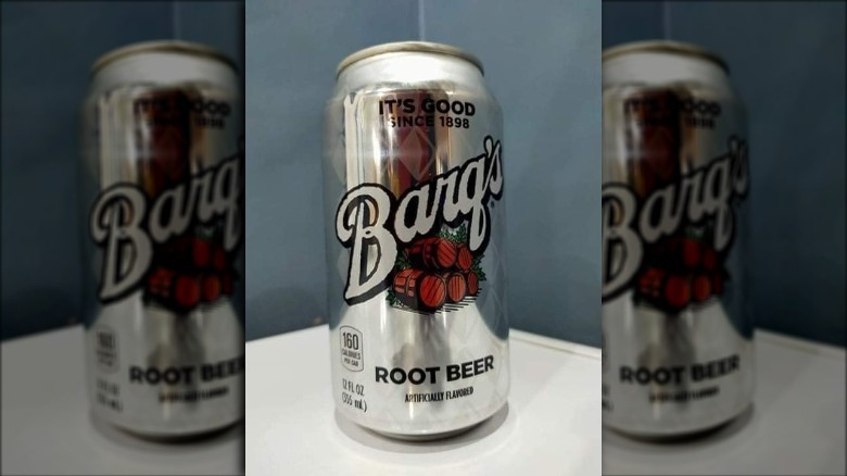 Can of Barq's Root Beer on counter