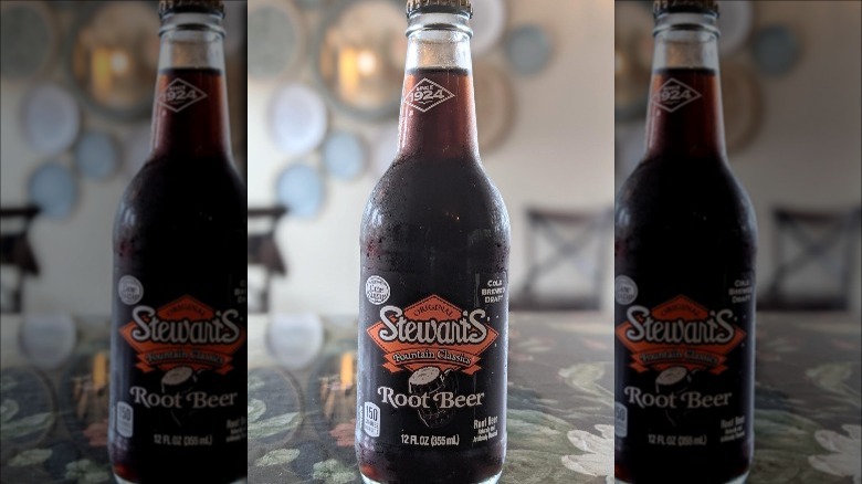 Bottle of Stewart's Root Beer on table