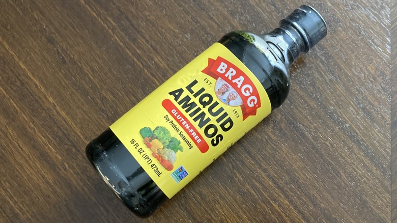 A bottle of Bragg Liquid Aminos