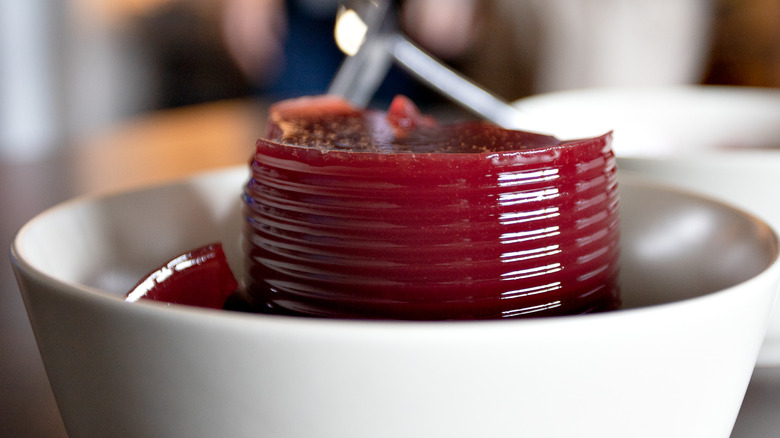 Bowl of canned cranberry jelly