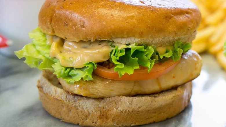 Whataburger Grilled Chicken Sandwich on display