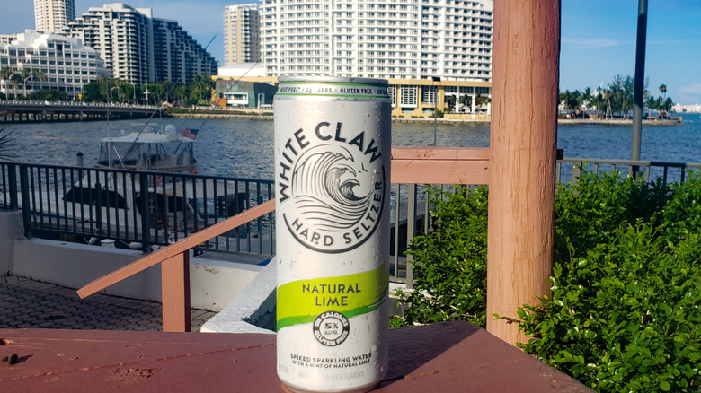 Natural Lime White Claw can by water