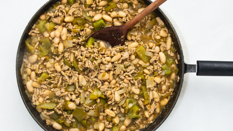 pork beans chiles in pan