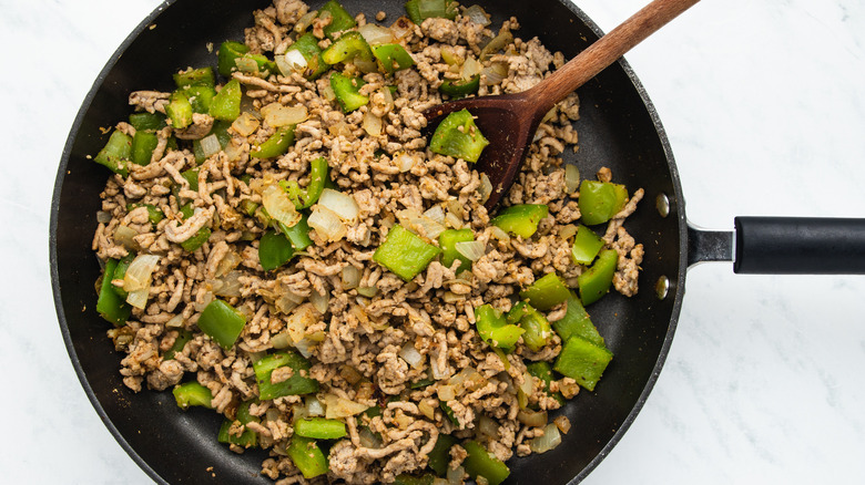 seasoned ground pork in pan