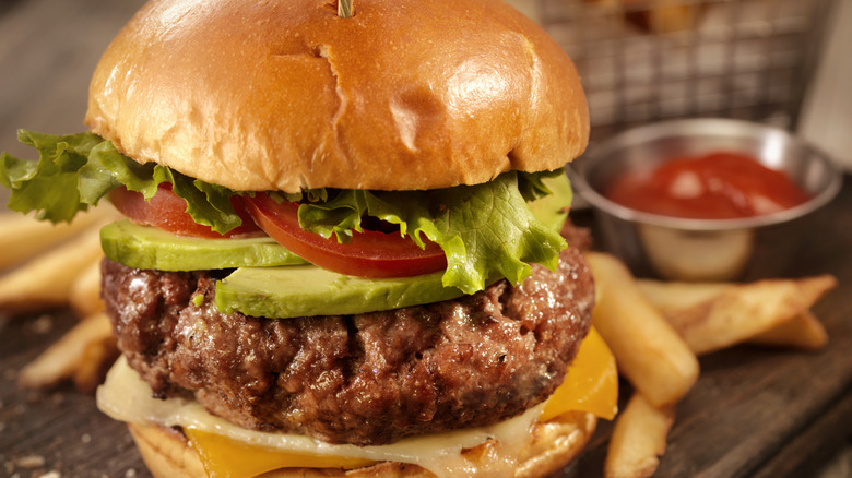 Homemade beef burger with fries