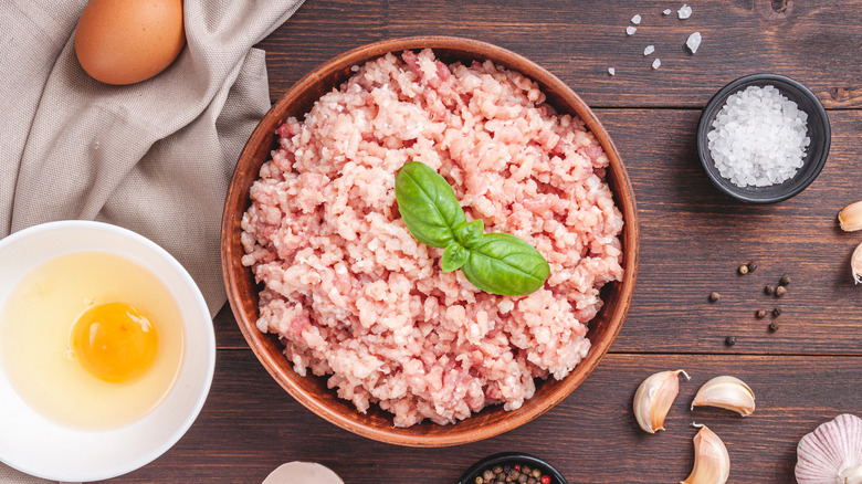 Ground pork in a bowl