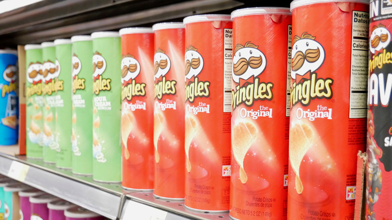 Pringles cans on shelf