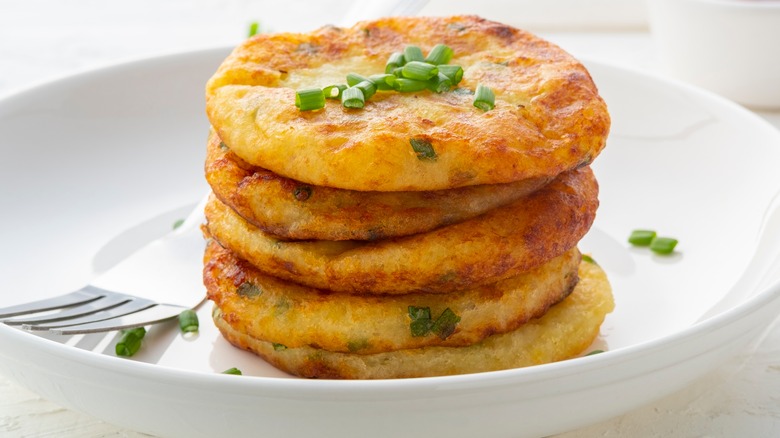 potato cakes on white plate