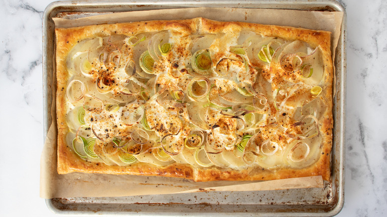 potato leek cheese honey tart 