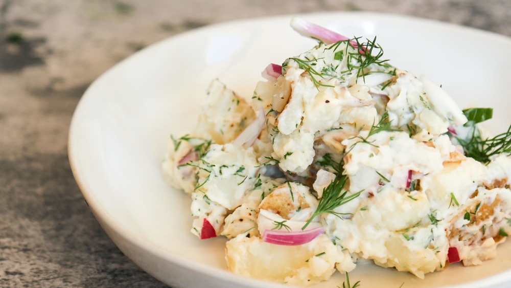 potato salad served on plate