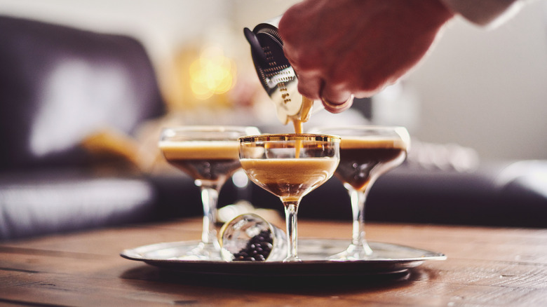 Pouring espresso martinis