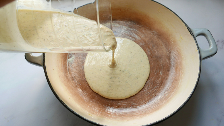 batter pouring into pan