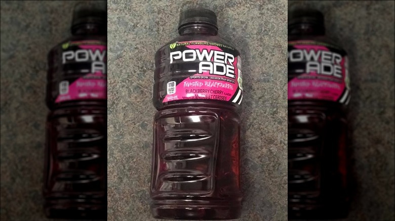 Powerade Twisted Blackberry bottle on counter