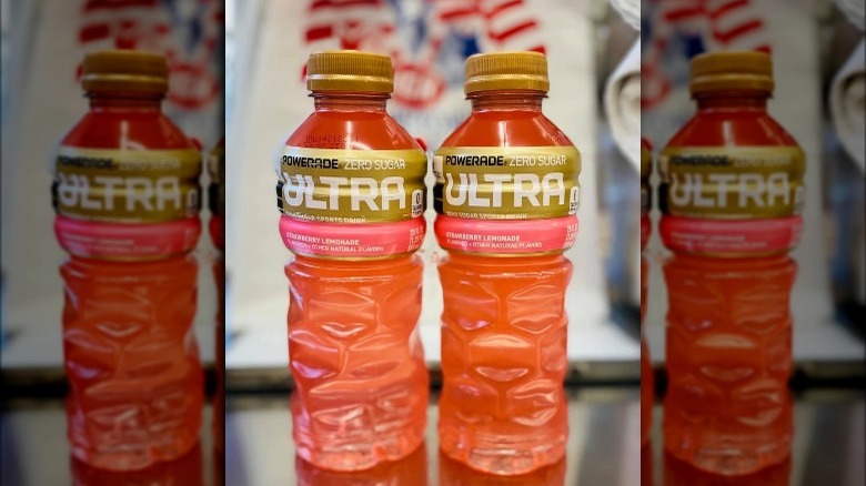 Two bottles of Powerade Ultra Strawberry Lemonade