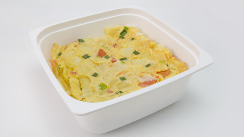 omelet in plastic container