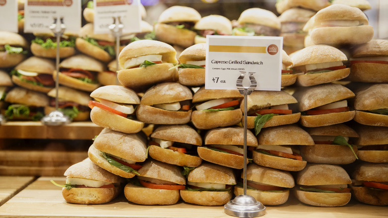 supermarket sandwiches on display
