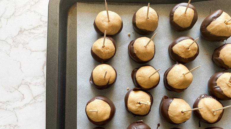 buckeye candies on pan