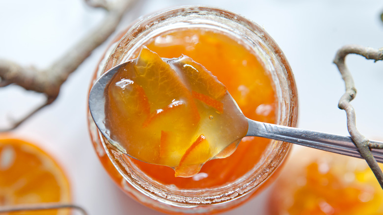 Glass jar of orange marmalade