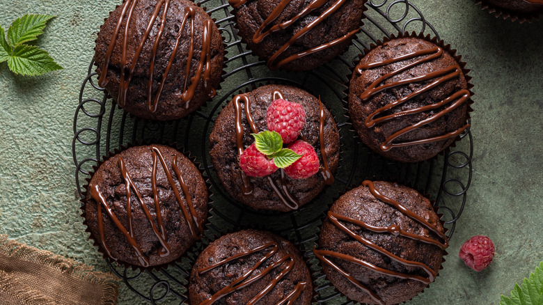 chocolate cupcakes on cooling rack