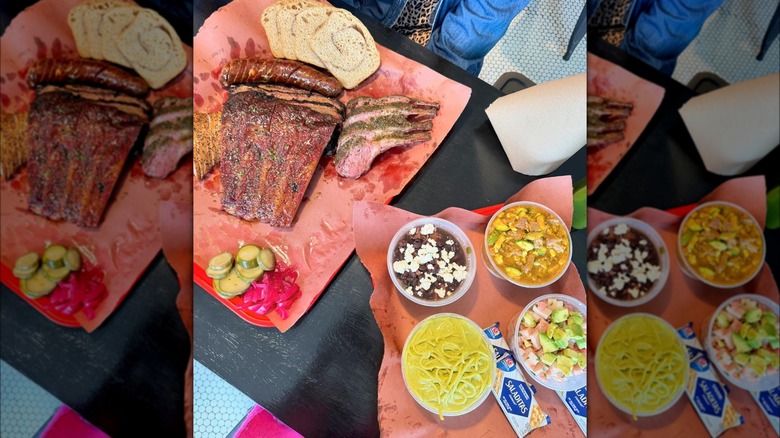 Barbecue food on red napkins