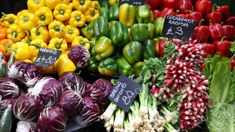 Bell peppers, onions, radishes, and radicchio