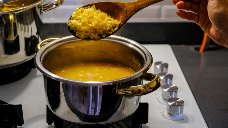 lentils cooking on stove